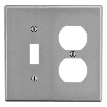 HUBBELL WIRING DEVICE-KELLEMS Wallplate, Mid-Size 2-Gang, 1) Duplex 1) Toggle, Gray PJ18GY